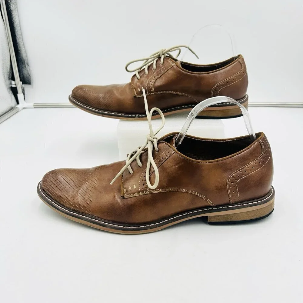 Men's Madden M-Alk Brown Cognac Oxford Shoes Size 12M Laced Perforated